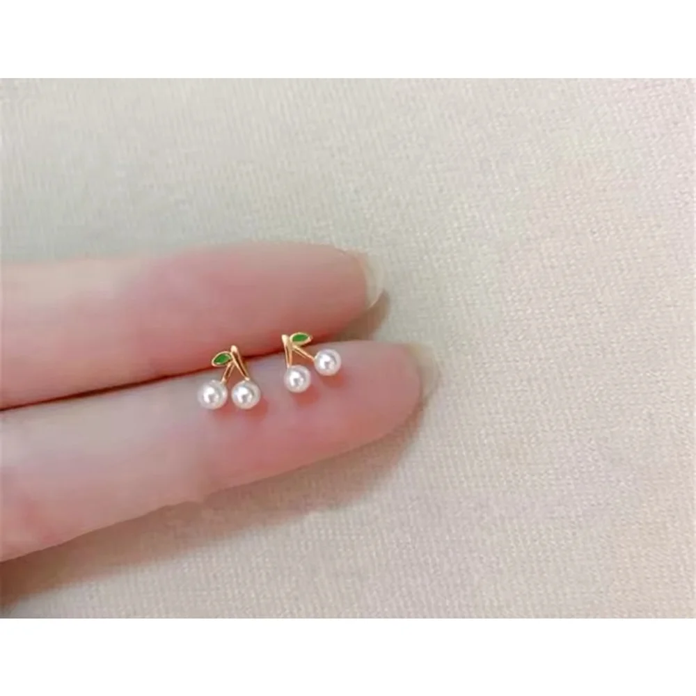 NEW Women's‎ Earrings Gold Plated S925 Dainty Cherries Studs Size 0.7 x 0.3 cm